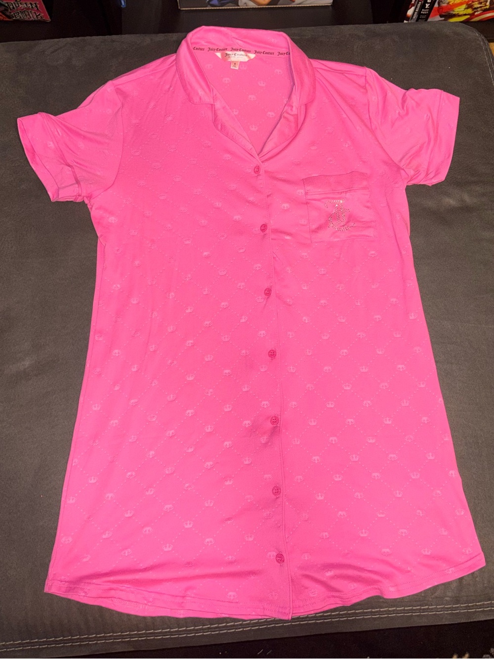 Juicy Couture Hot Pink Short Sleeve Button-Down Nightshirt
